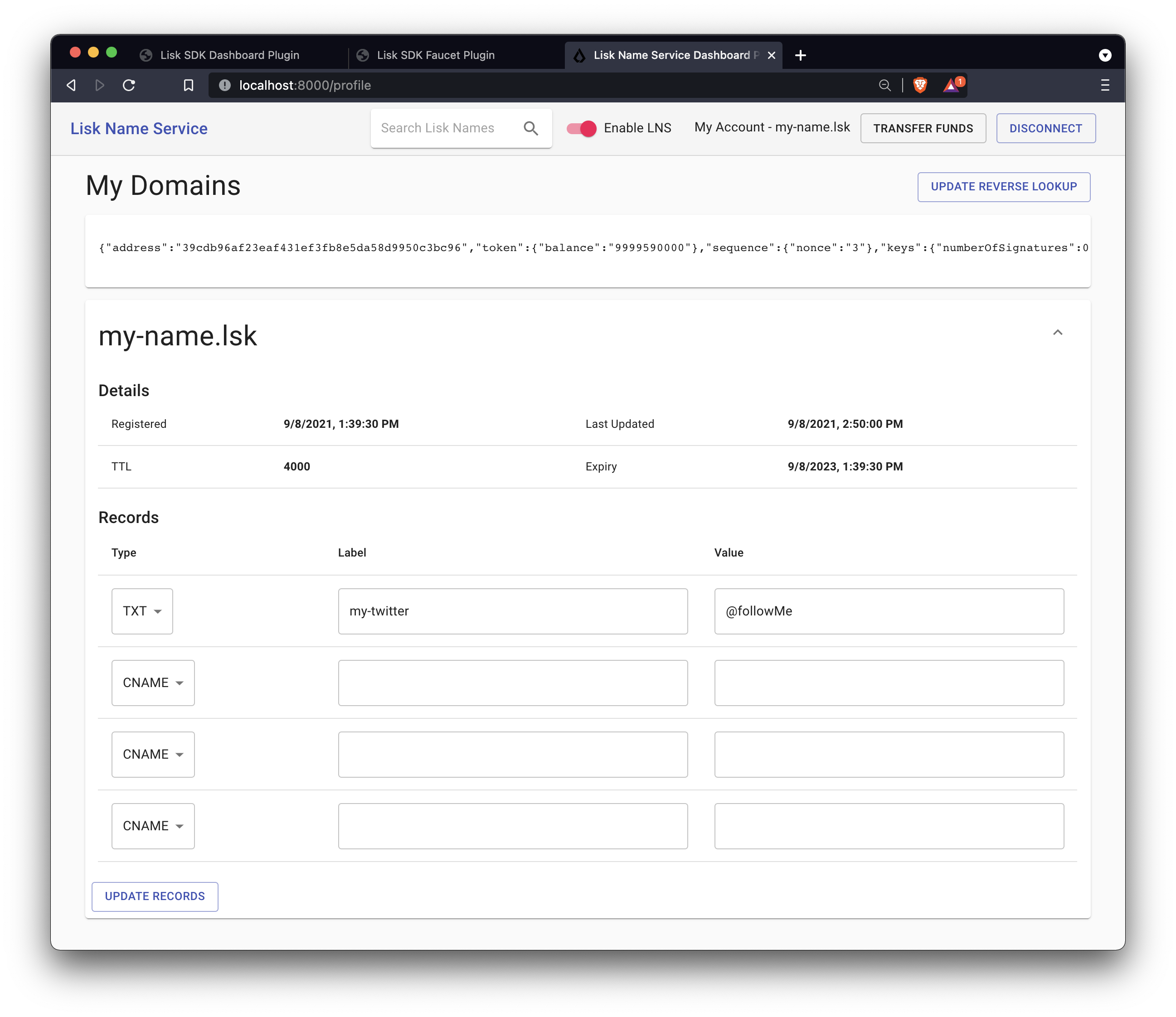 UI account page