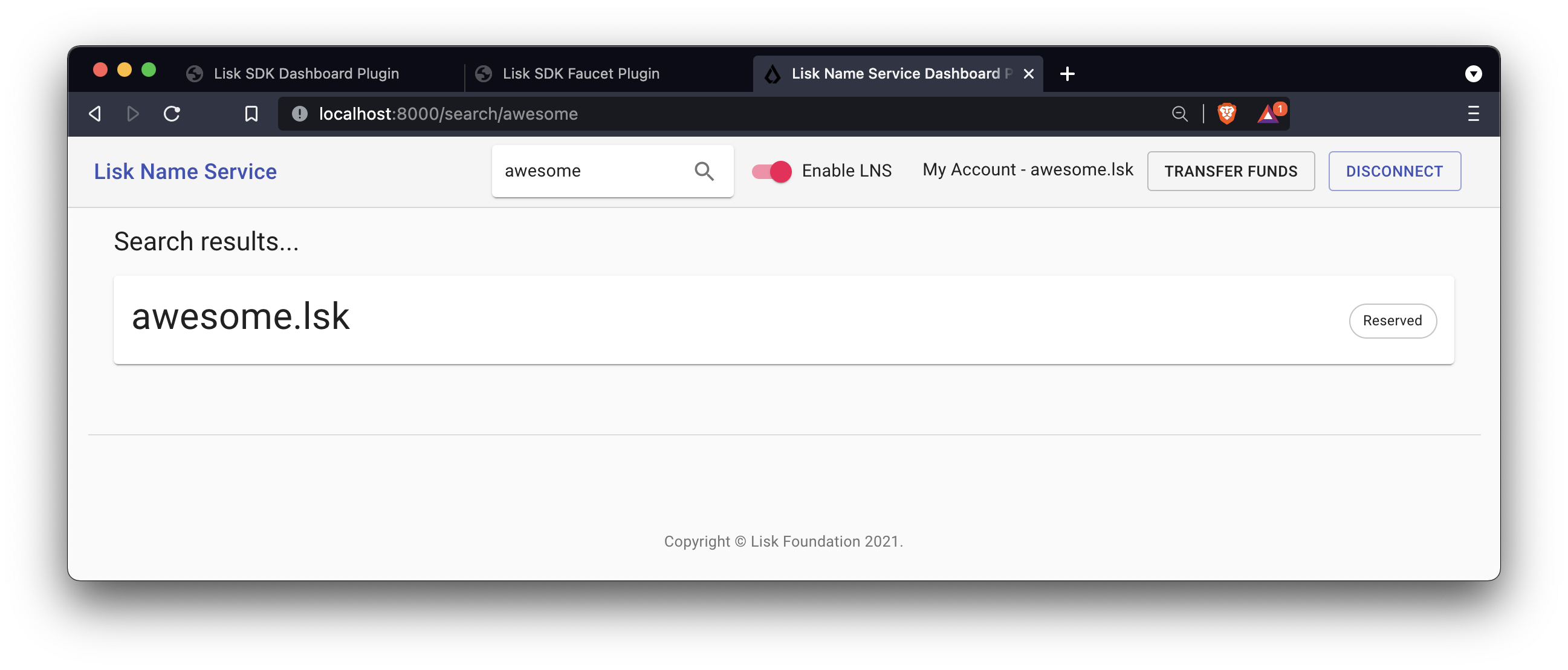 UI search for reserved name