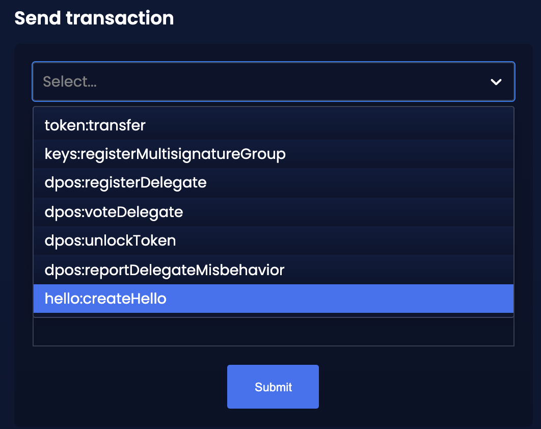 Transaction dropdown