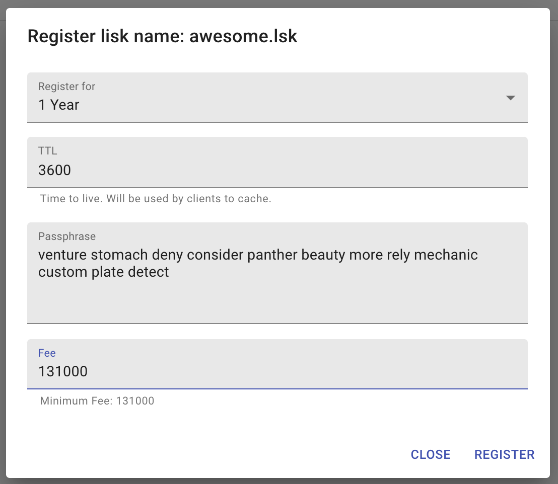 UI register dialog
