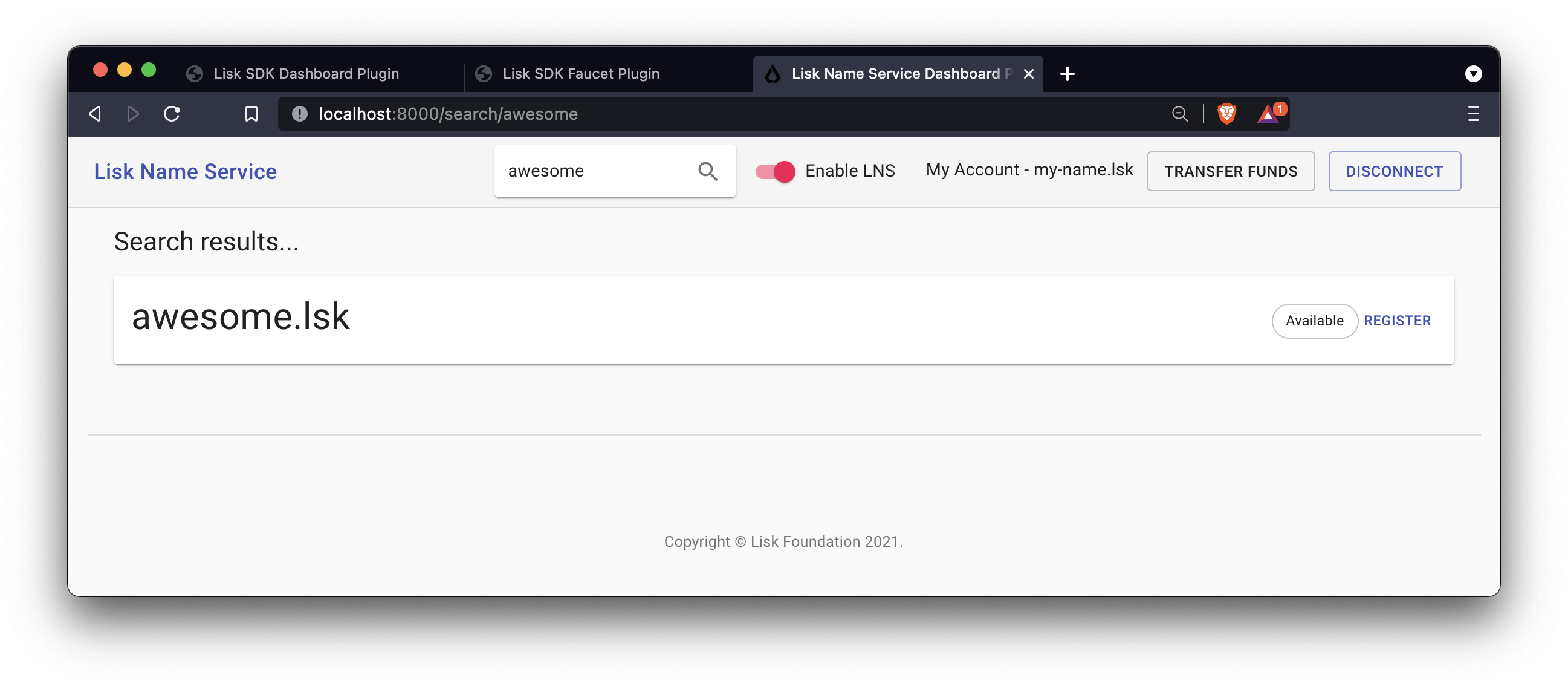 UI search results
